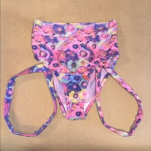 NWOT Forplay Floral Rave Bottoms with Thigh Straps- Pink and Purple XS/S